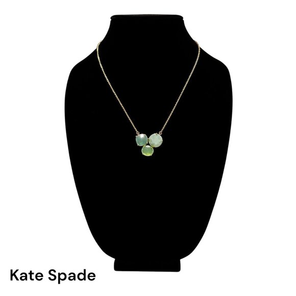 Kate Spade Triple Faceted Green Pendant Gold Chain Necklace Like New Adj… - Picture 1 of 9